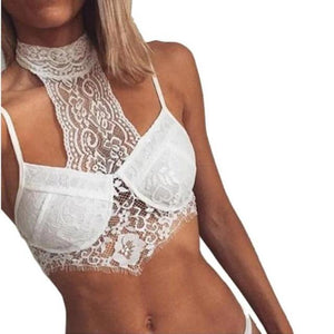 Sexy Intimates Bra 2017 Women Ladies Lace Halter Adjusted-straps Bra Hollow Out Causal Padded Crop Top Bralette Lingerie